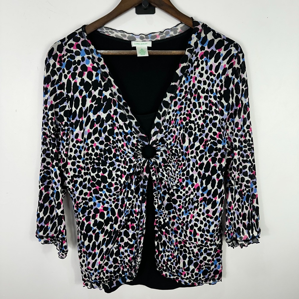 Laura Ashley Top Womens XL Animal Print Layered Ruched Whimsigoth Boho Artsy Y2K